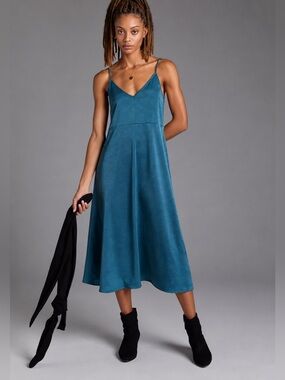 Anthropologie Daily Practice Sleeveless Satin Slip Dress Small Teal Cocktail